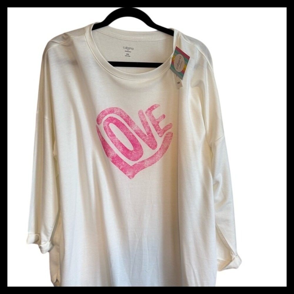 NWT Cabana by Crown & Ivy XXL Cream Love Graphic Long Sleeve Top